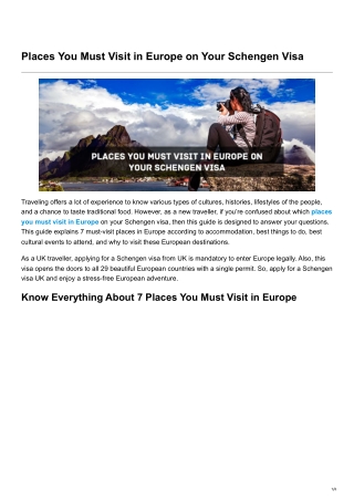 Places You Must Visit in Europe on Your Schengen Visa