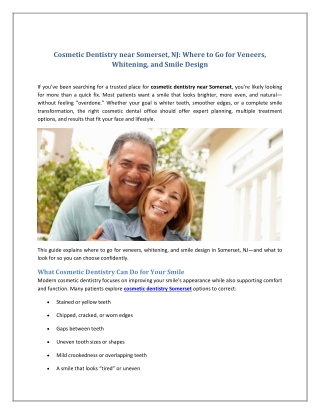 Cosmetic Dentistry near Somerset, NJ Where to Go for Veneers, Whitening, and Smile Design