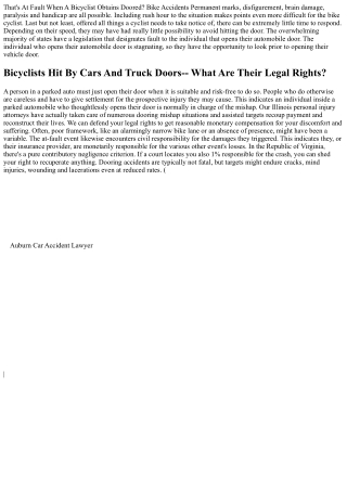 Dooring Crash: Vehicle Vs Bike: Comprehending Responsibility