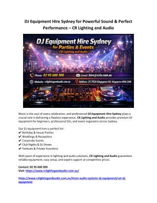 DJ Equipment Hire Sydney for Powerful Sound & Perfect Performance – CR Lighting and Audio