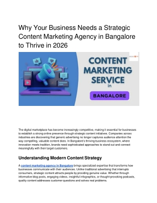 Why Your Business Needs a Strategic Content Marketing Agency in Bangalore to Thrive in 2026