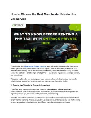 Manchester Private Hire Car | How to Choose the Best Service