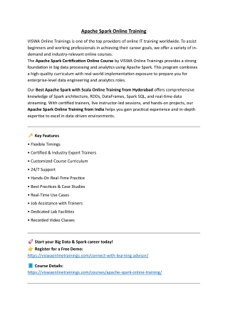 Apache Spark Online Training & Real Time Support From India, Hyderabad