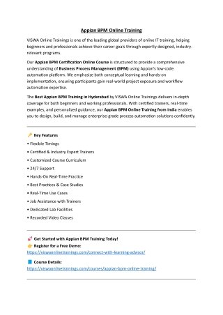 Appian BPM Online Training Real-time support from Hyderabad