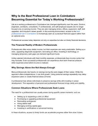 Why Is the Best Professional Loan in Coimbatore Becoming Essential for Today’s Working Professionals