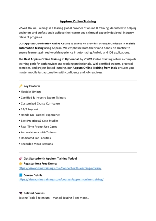 Appium Online Training From Hyderabad India