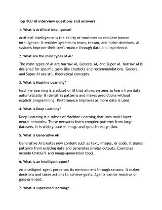 Top 100 AI interview questions and answers