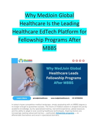 Why MedJoin Global Healthcare Is the Leading Healthcare EdTech Platform for Fellowship Programs After MBBS