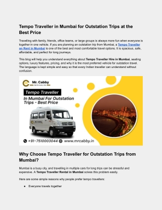 Tempo Traveller in Mumbai for Outstation Trips at the Best Price