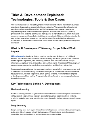 AI Development Explained_ Technologies, Tools & Use Cases