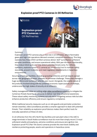 Explosion proof PTZ Cameras in Oil Refineries