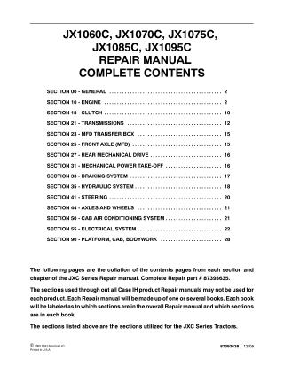 CASE IH JX1060C, JX1070C, JX1075C, JX1085C and JX1095C Tractor Service Repair Manual Instant Download