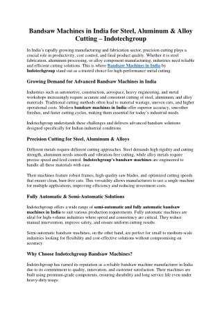 Bandsaw Machines in India for Steel, Aluminum & Alloy Cutting – Indotechgroup