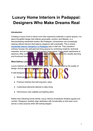 Luxury Home Interiors in Padappai: Designers Who Make Dreams Real