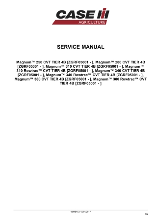CASE IH Magnum 250 280 310 340 380 CVT and Magnum 310 340 380 Rowtrac CVT TIER 4B Tractor Service Repair Manual Instant