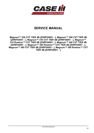 CASE IH Magnum 250 280 310 340 380 CVT TIER 4B and Magnum 310 340 380 Rowtrac CVT TIER 4B Tractor Service Repair Manual