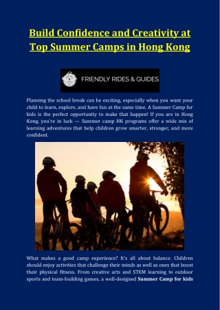 Build Confidence and Creativity at Top Summer Camps in Hong Kong