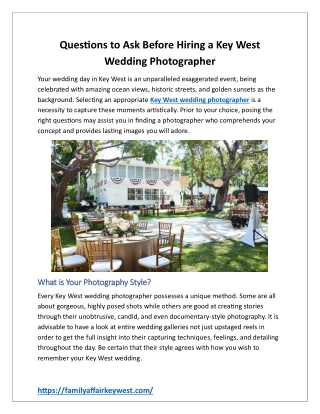 Questions to Ask Before Hiring a Key West Wedding Photographer