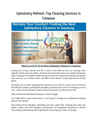 Reclaim Your Comfort Finding the Best Upholstery Cleaners in Tshwane
