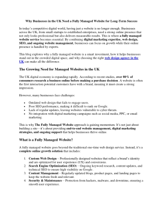 Why Businesses in the UK Need a Fully Managed Website for Long-Term Success