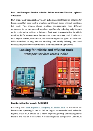 Part Load Transport Service in India