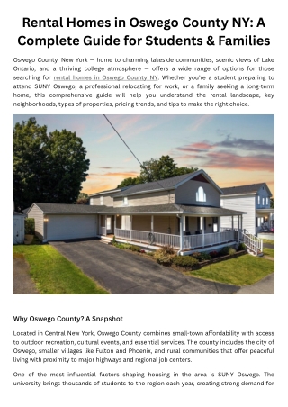 Rental Homes in Oswego County NY A Complete Guide for Students & Families