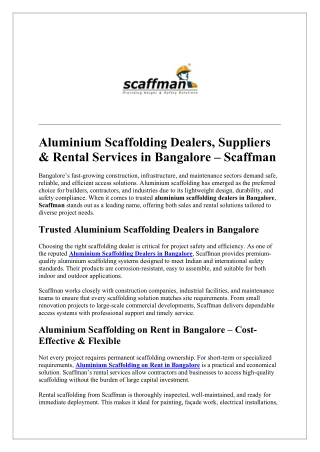 Aluminium Scaffolding Dealers, Suppliers & Rental Services in Bangalore – Scaffman
