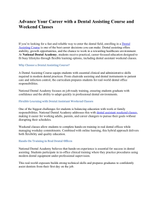 Advance Your Career with a Dental Assisting Course and Weekend Classes