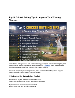 Top 10 Cricket Betting Tips to Improve Your Winning Chances