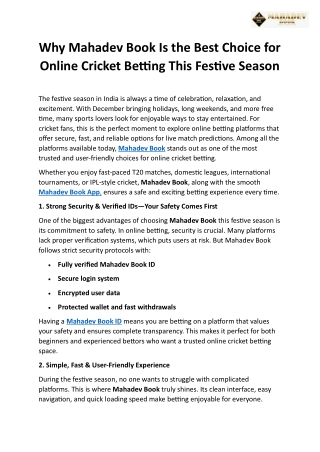 Why Mahadev Book Is the Best Choice for Online Cricket Betting This Festive Season