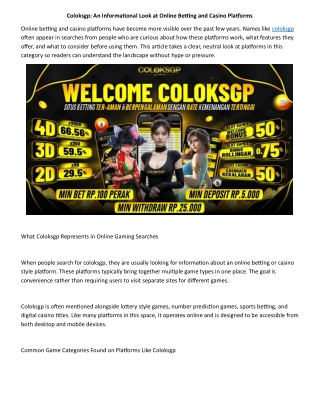 Coloksgp: An Informational Look at Online Betting and Casino Platforms