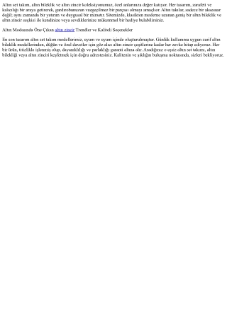 Altın Takı Tutkunlarının İlk Adresi: Şıklığın Zamansız Yansıması