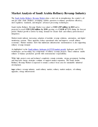 Market Analysis of Saudi Arabia Refinery Revamp Industry