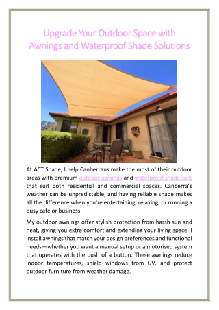 Upgrade Your Outdoor Space with Awnings and Waterproof Shade Solutions