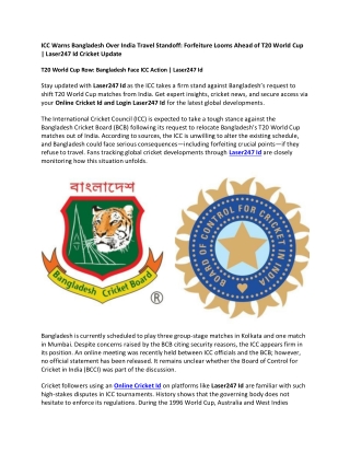 T20 World Cup Row- Bangladesh Face ICC Action - Laser247 Id