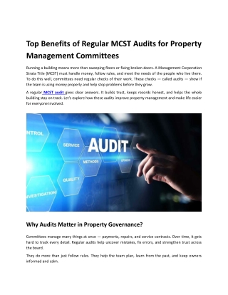Top Benefits of Regular MCST Audits for Property Management Committees