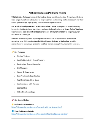 Artificial Intelligence Online Training Real-time support from India