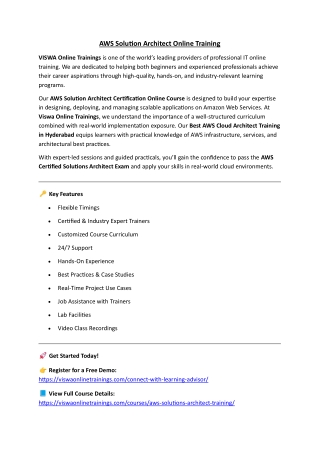 AWS Solution Architect Online Training & Real Time Support From India
