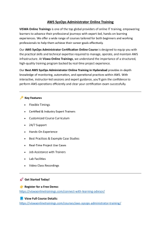 AWS SysOps Administrator Online Coaching Classes In India, Hyderabad