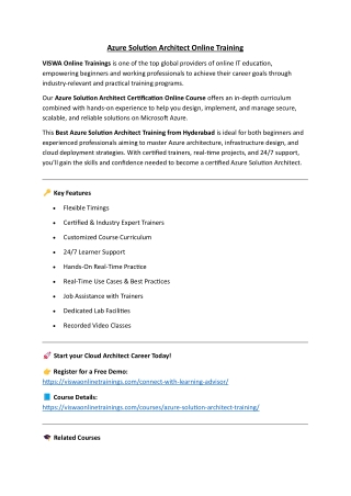Azure Solution Architect Online Training Institute in Hyderabad