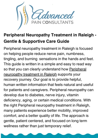 Peripheral Neuropathy Treatment in Raleigh – Trusted Care for Nerve Pain Relief