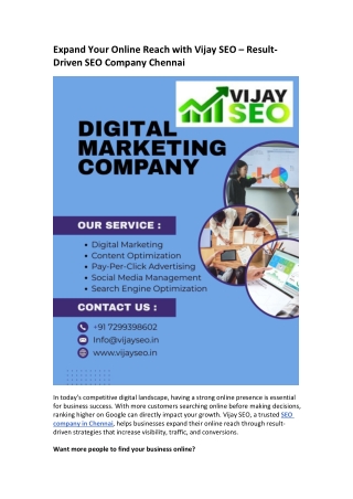 Expand Your Online Reach with Vijay SEO – Result-Driven SEO Company Chennai