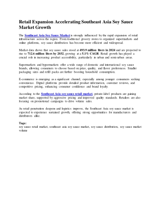 Retail Expansion Accelerating Southeast Asia Soy Sauce Market Growth