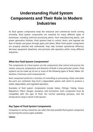 Understanding Fluid System Components and Their Role in Modern Industries