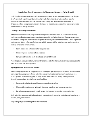 How Infant Care Programme in Singapore Supports Early Growth