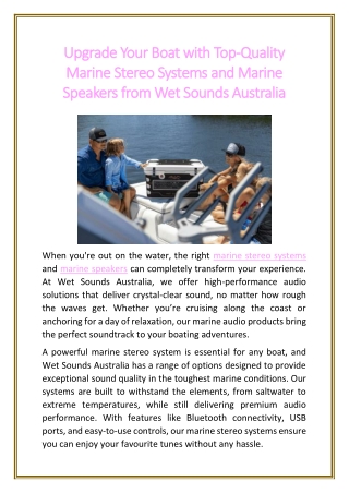 Upgrade Your Boat with Top-Quality Marine Stereo Systems and Marine Speakers from Wet Sounds Australia