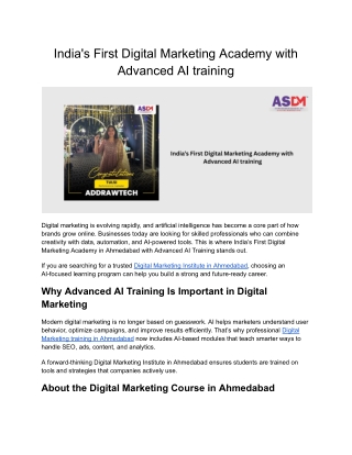 India's First Digital Marketing Academy with Advanced AI training