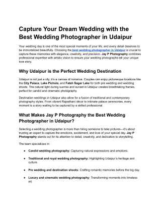 Capture Your Dream Wedding with the Best Wedding Photographer in Udaipur