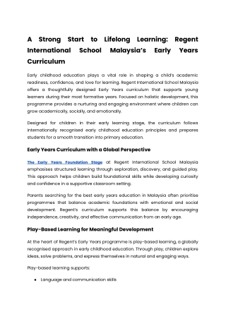 A Strong Start to Lifelong Learning_ Regent International School Malaysia’s Early Years Curriculum