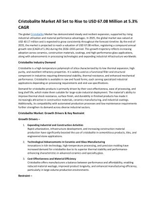 Cristobalite Market Report: 2035 Insights